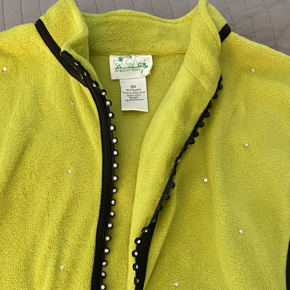 Quacker Factory Lime Green Fleece Jacket with Rhinestone Trim